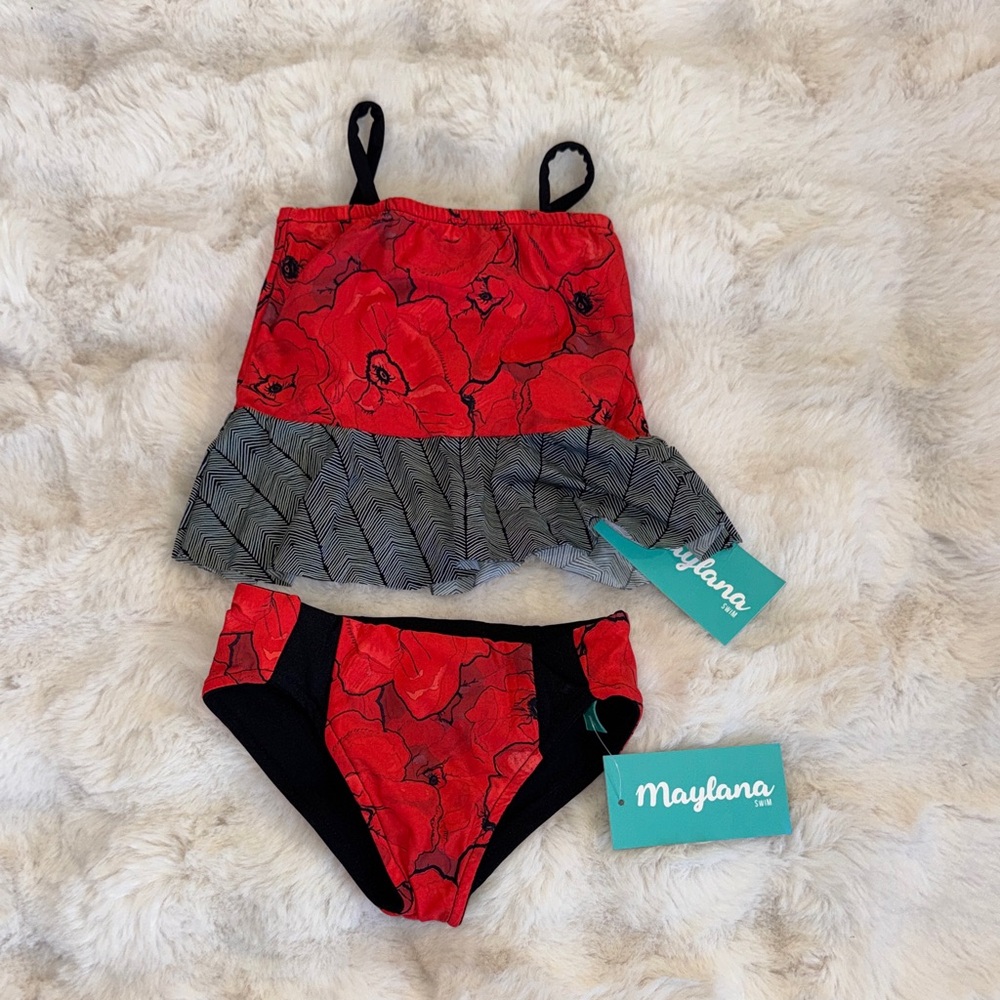 Kids Red and Black Swim Bikini